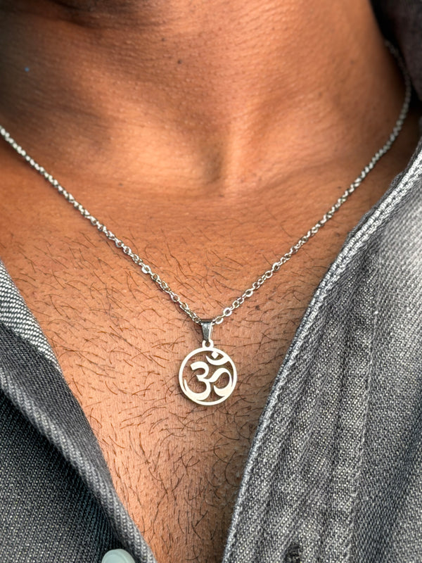 Aum stainless steel pendant silver necklace