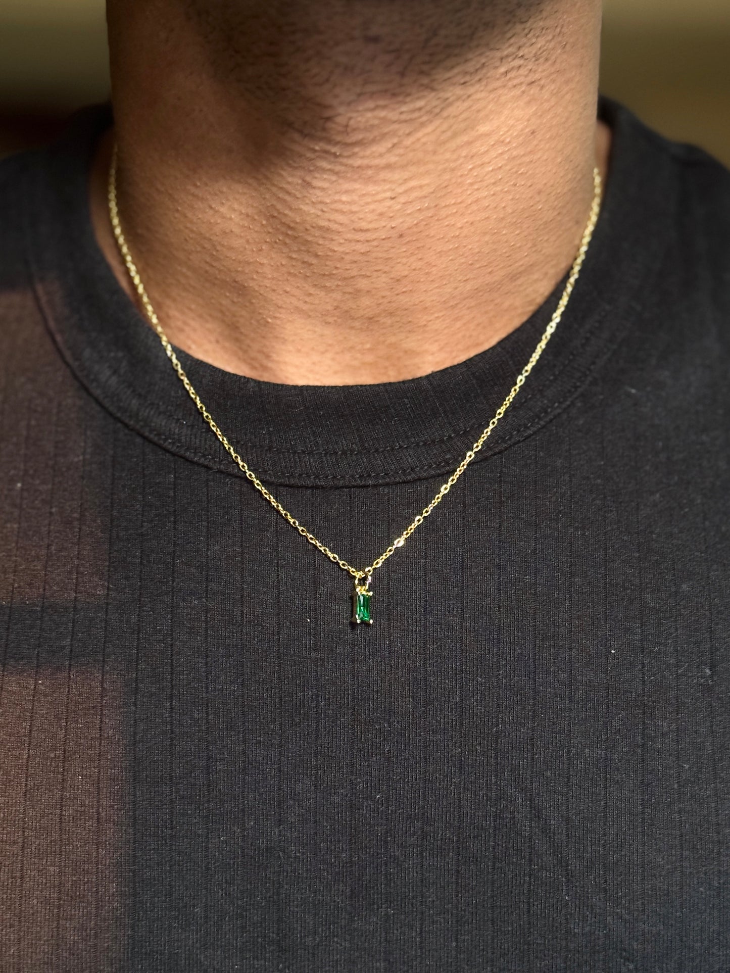 Tiny Emerald stone 18k gold plated stainless steel chain