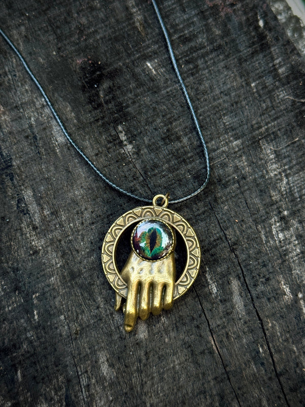 Antique hand eye resin necklace