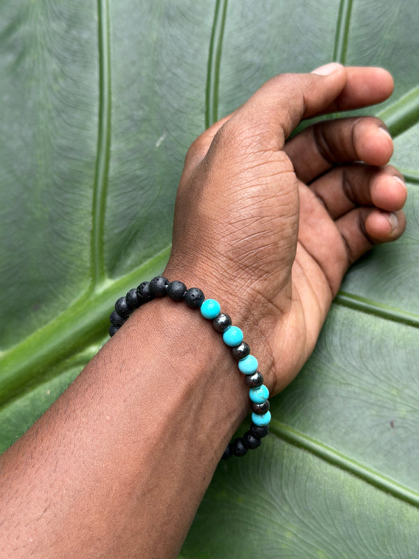 Handmade Lava Stone & Turquoise Bracelet