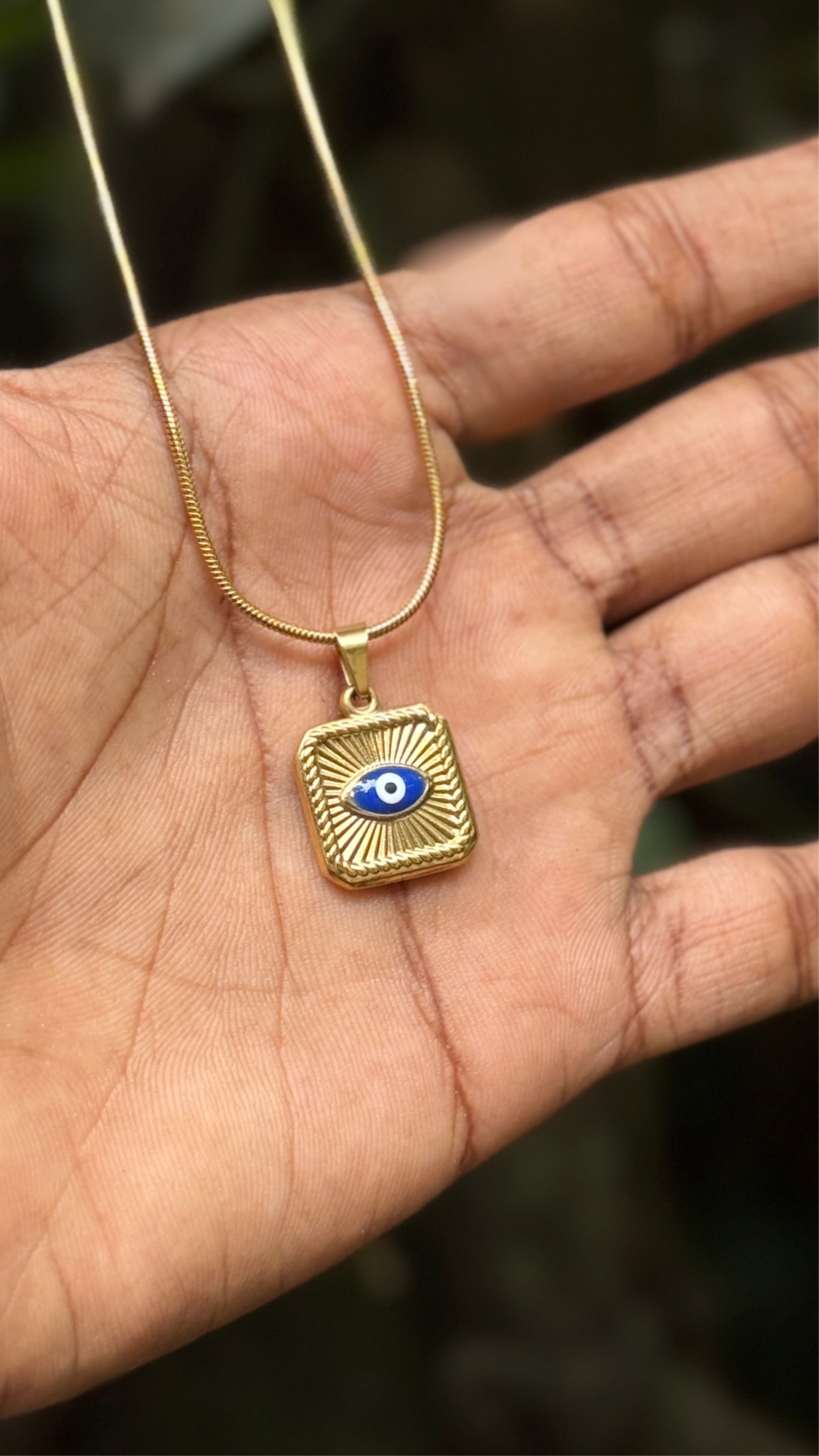 Square evil eye 18k gold plated stainless steel 55 cm necklace
