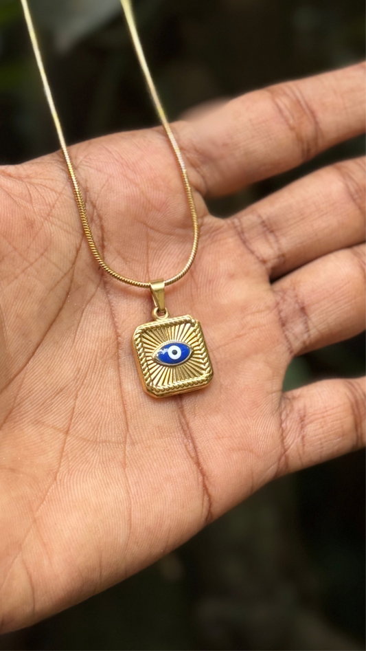 Square evil eye 18k gold plated stainless steel 55 cm necklace