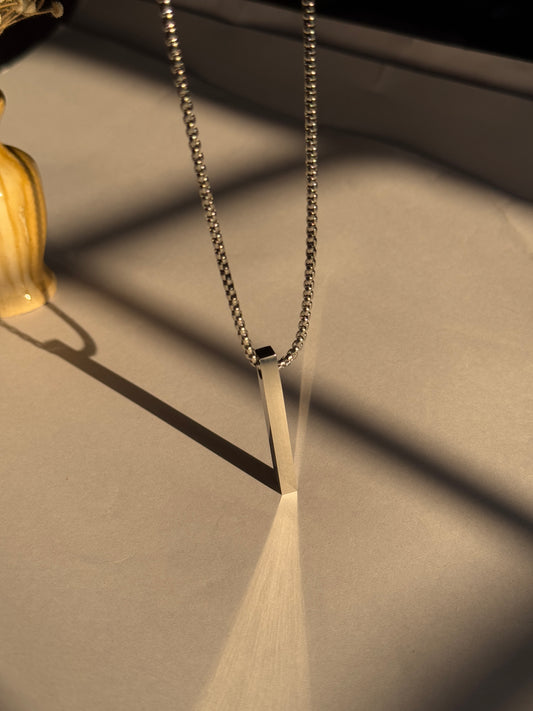 3D vertical bar cuboid Stainless steel silver necklace
