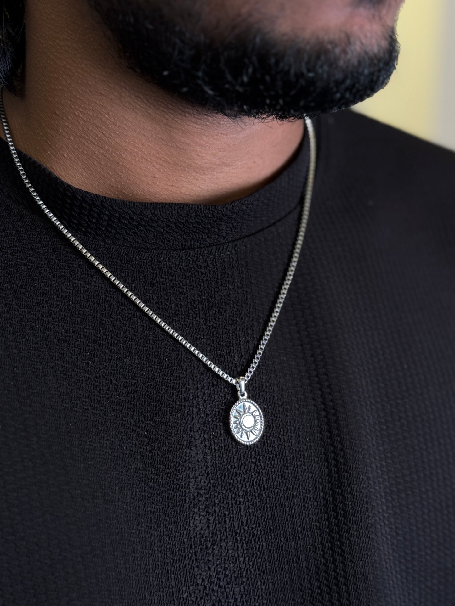 Sun moon oval shape stainless steel necklace