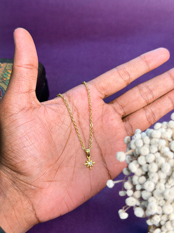 Tiny white stone  18 k gold plated star necklace