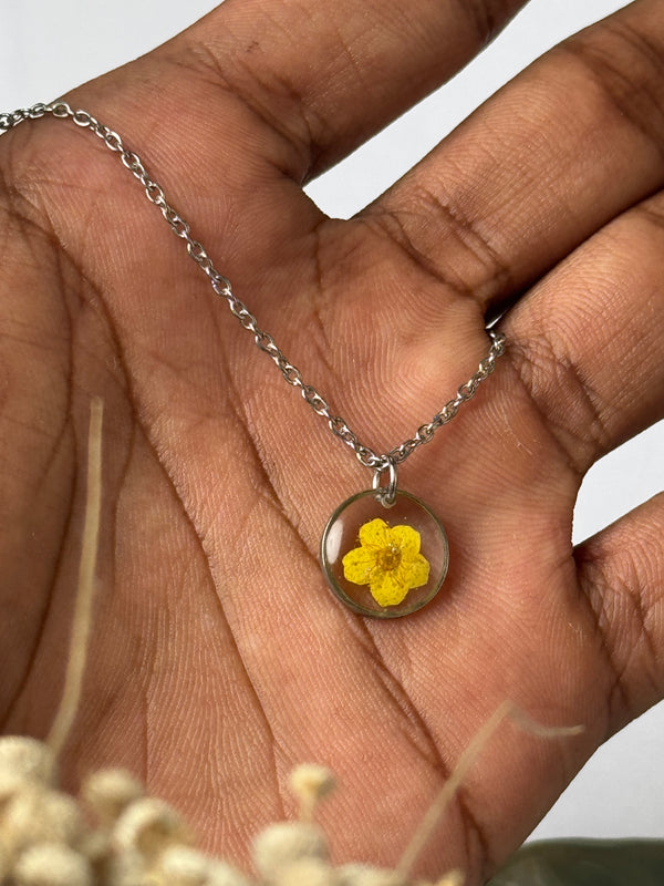 Plum flower yellow minimal silver stainless steel necklace