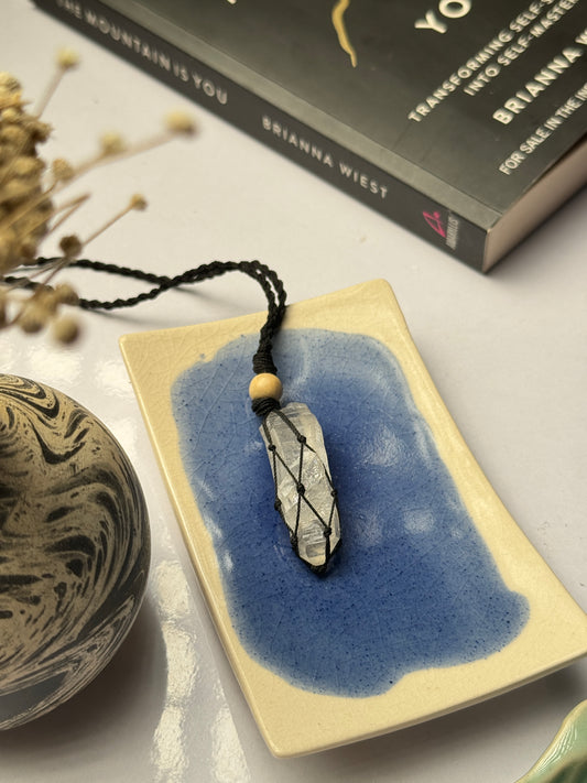 Clear quartz raw macrame wrapped necklace