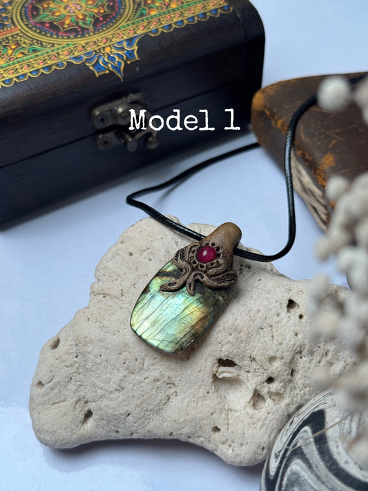 Labradorite stone clay necklace