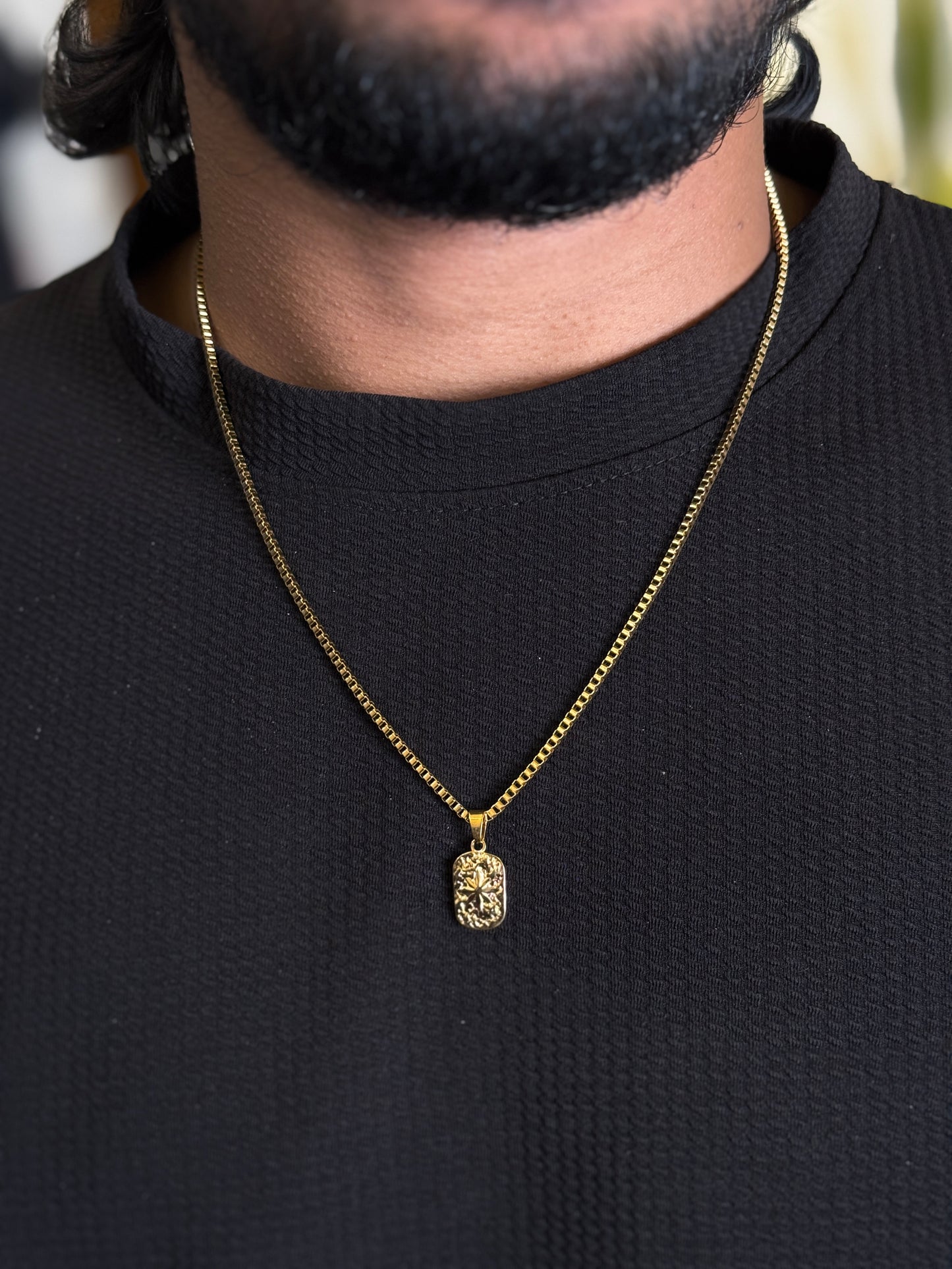 Star rectangle 18k gold plated stainless steel necklace