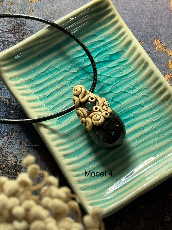 Black onyx clay necklace