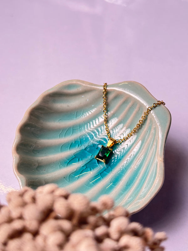 Emerald stone 18k gold plated necklace