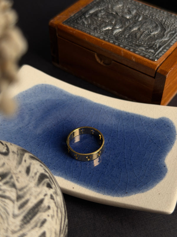 Cross 18k gold plated stainless steel ring