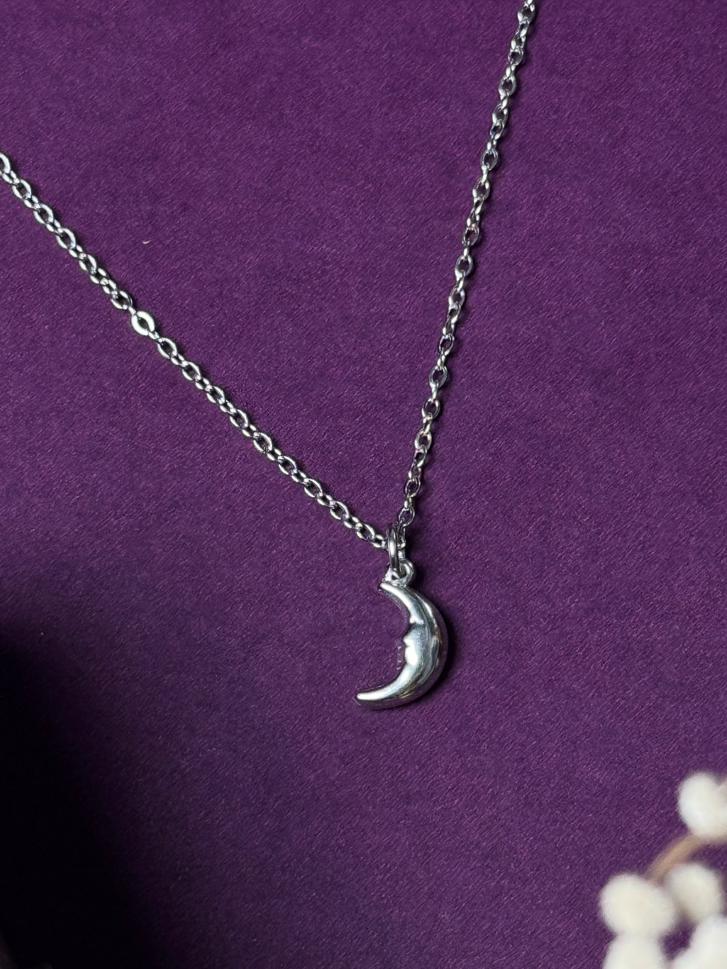 Crescent moon minimal stainless steel necklace