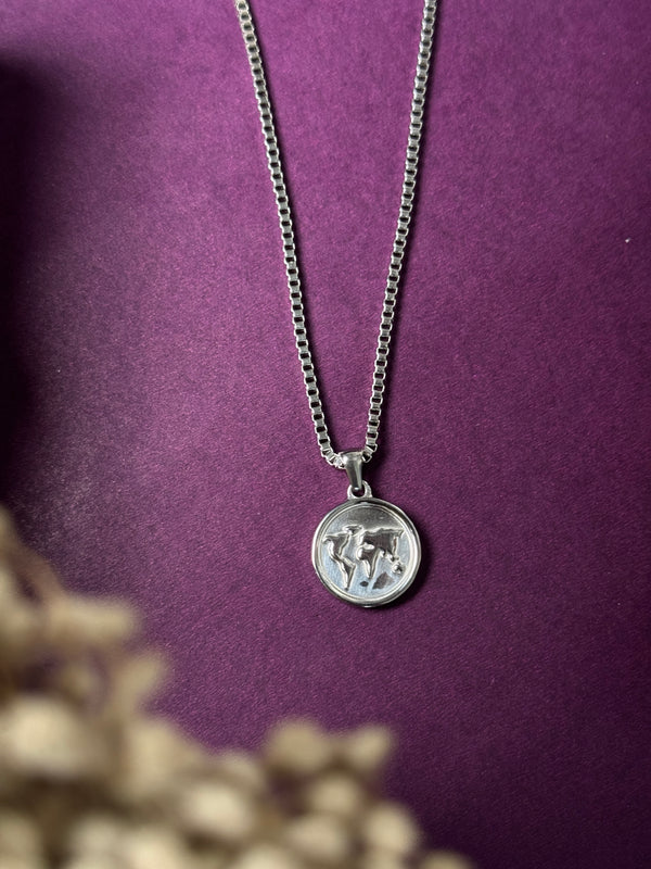 World map stainless steel silver necklace