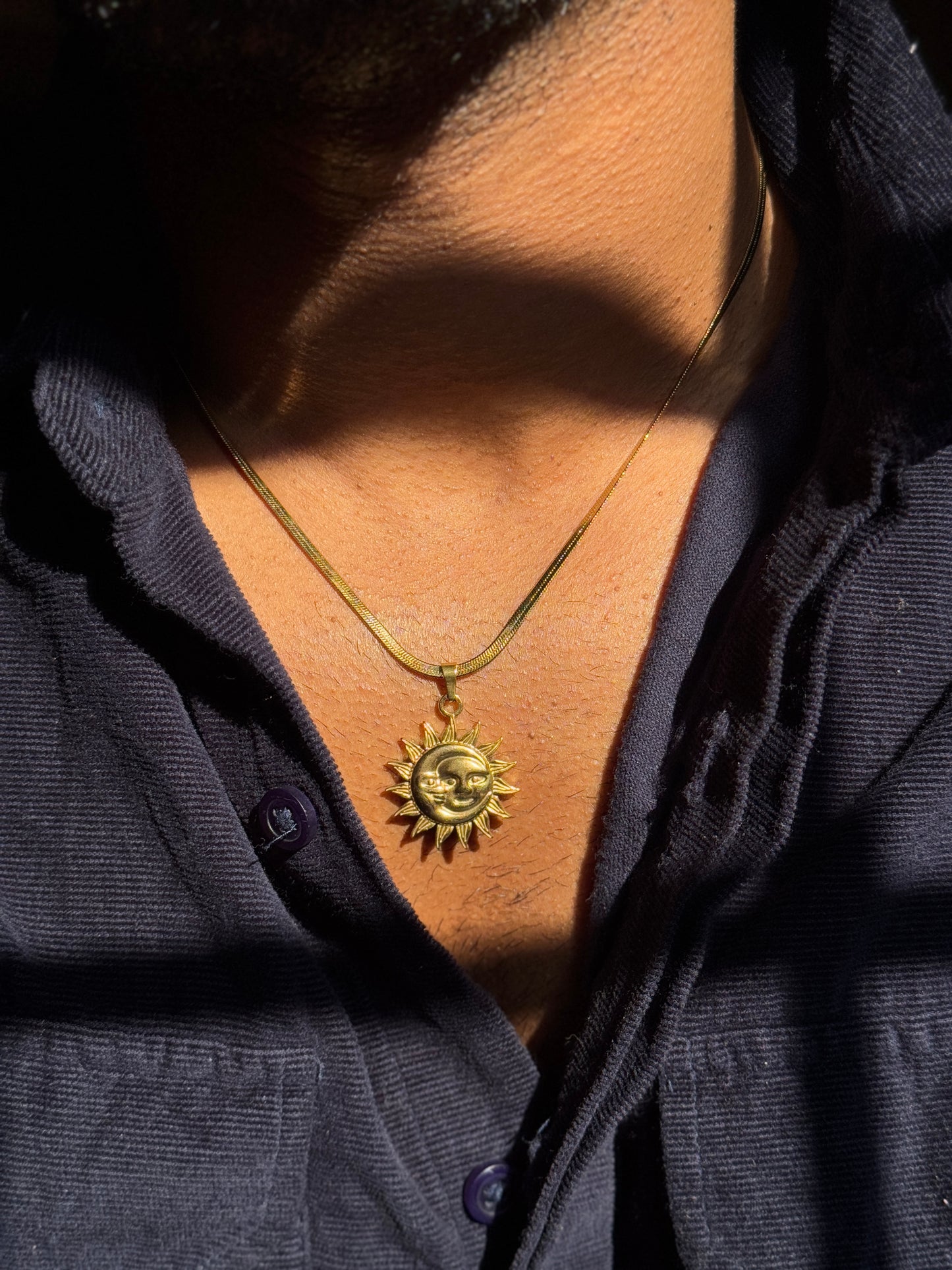 Sun moon 18k gold plated stainless steel chain round shape with 45 cm chain