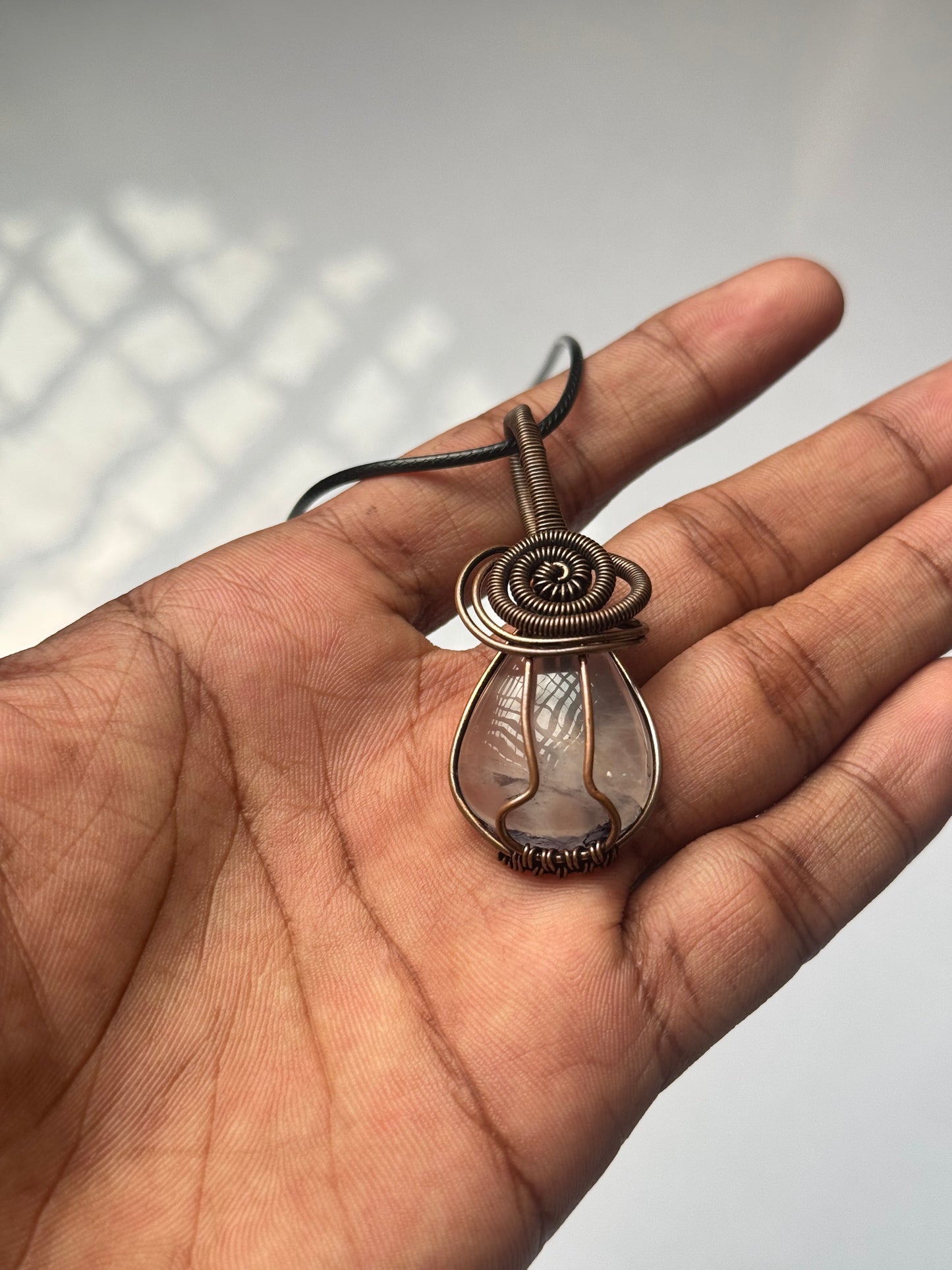 Clear quartz copper wire wrapped necklace