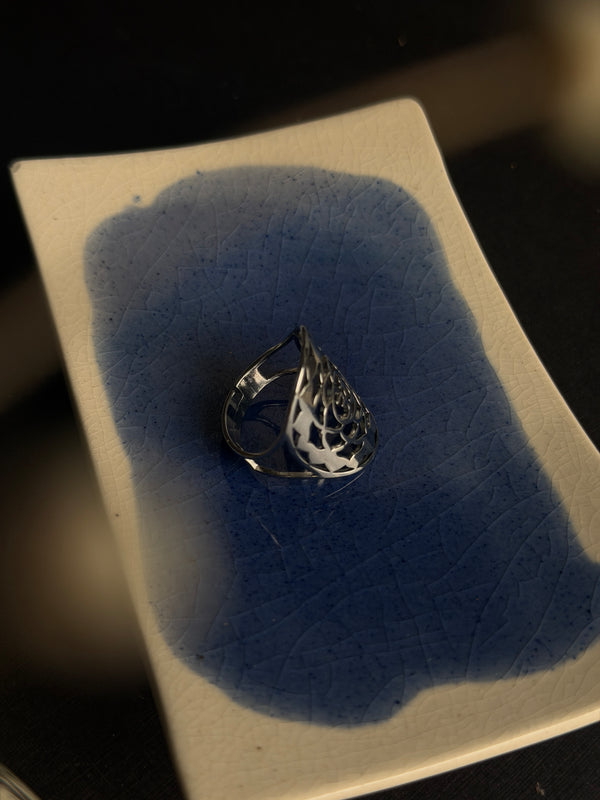 Aum Lotus stainless steel Adjustable Ring silver