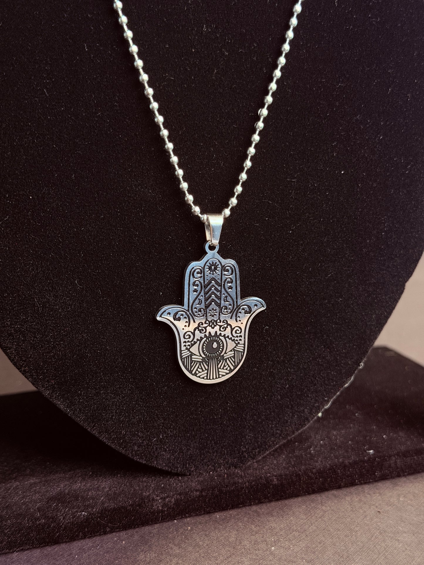 Hamsa hand medium stainless steel necklace