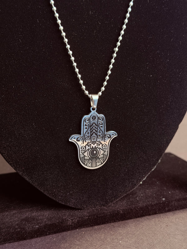 Hamsa hand medium stainless steel necklace