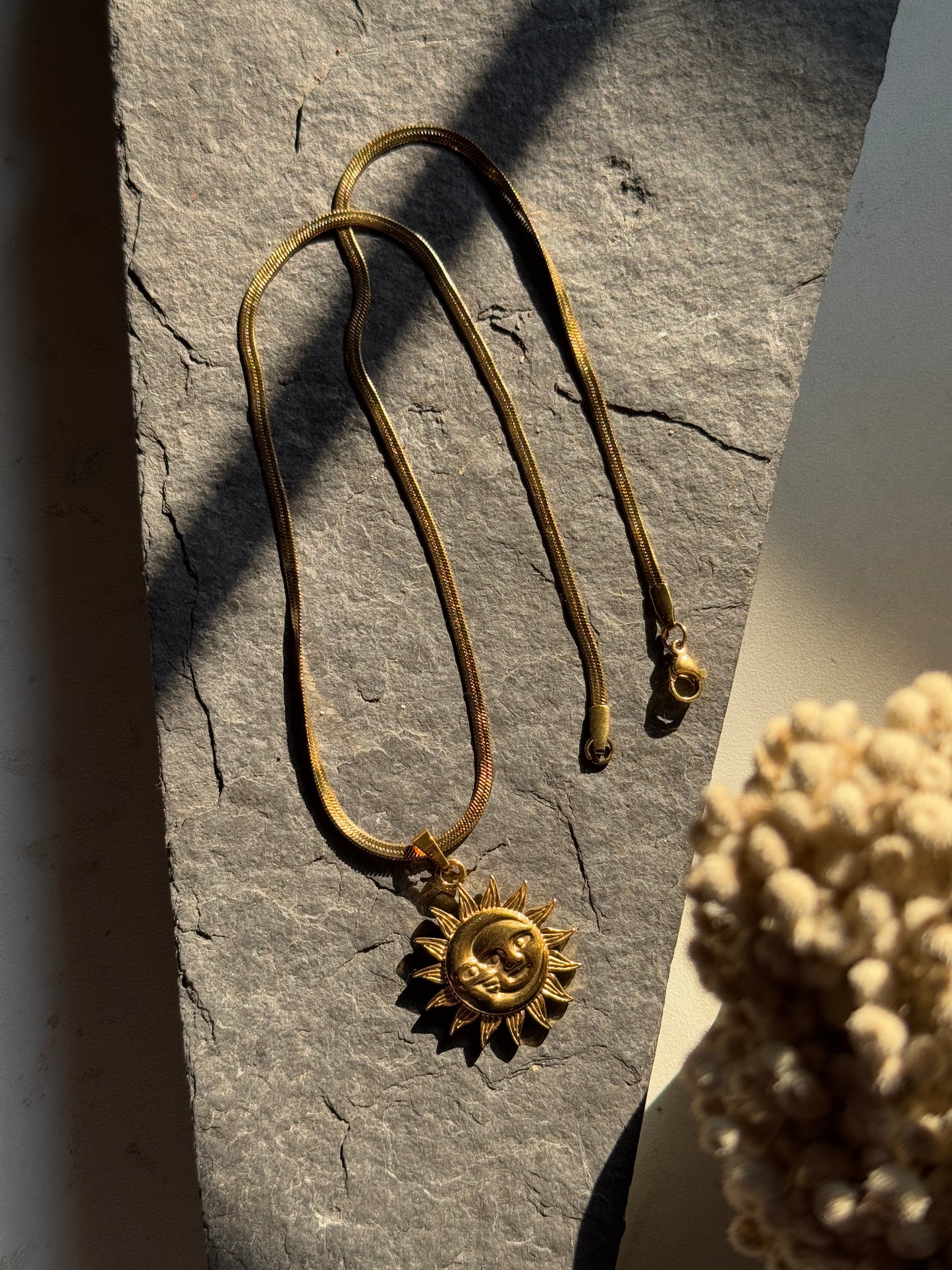 Sun moon 18k gold plated stainless steel chain round shape with 45 cm chain