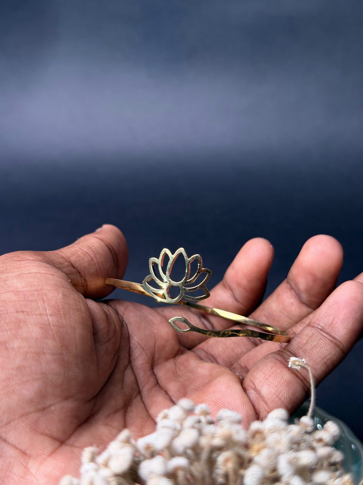 Lotus Gold stainless steel cuff bangle