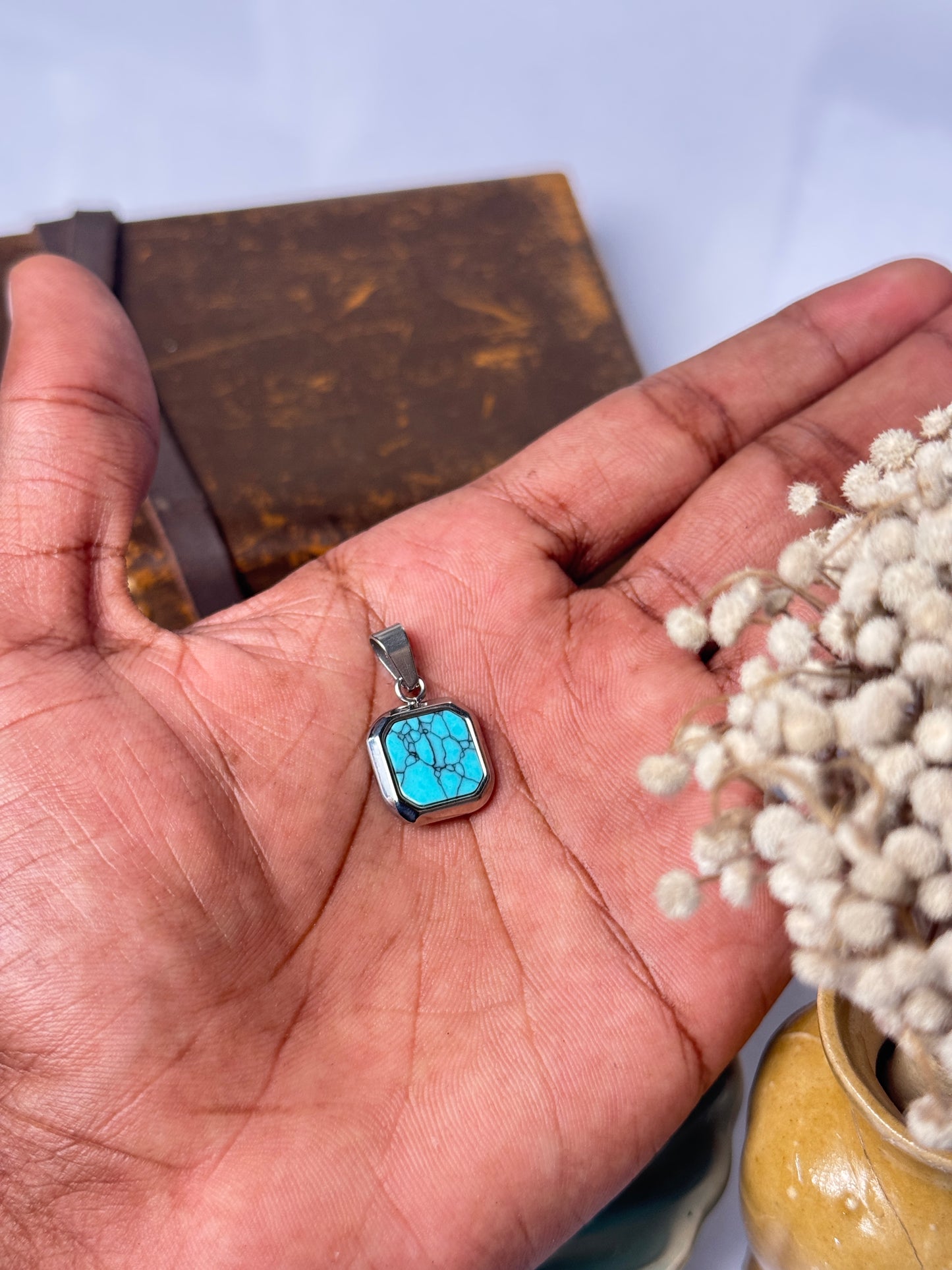 Turquoise shade  silver stainless steel pendant