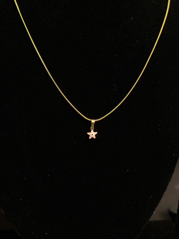 Tiny pink star round stainless steel 18k gold plated chain