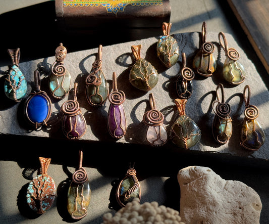Copper wire wrapped stone necklace