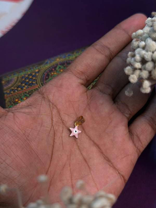 Tiny star evil eye pink pendant with hook