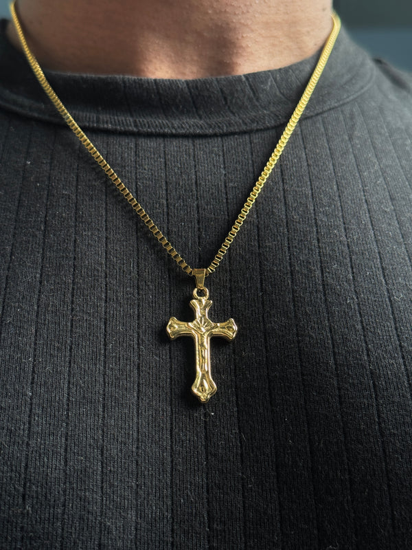 Cross medium size 18k gold plated with square box chain
