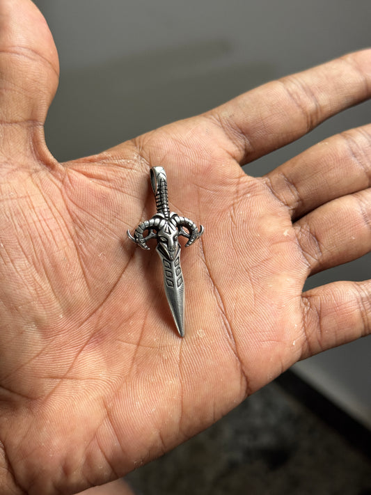 Ram skull dagger silver-stainless steel pendant with hook
