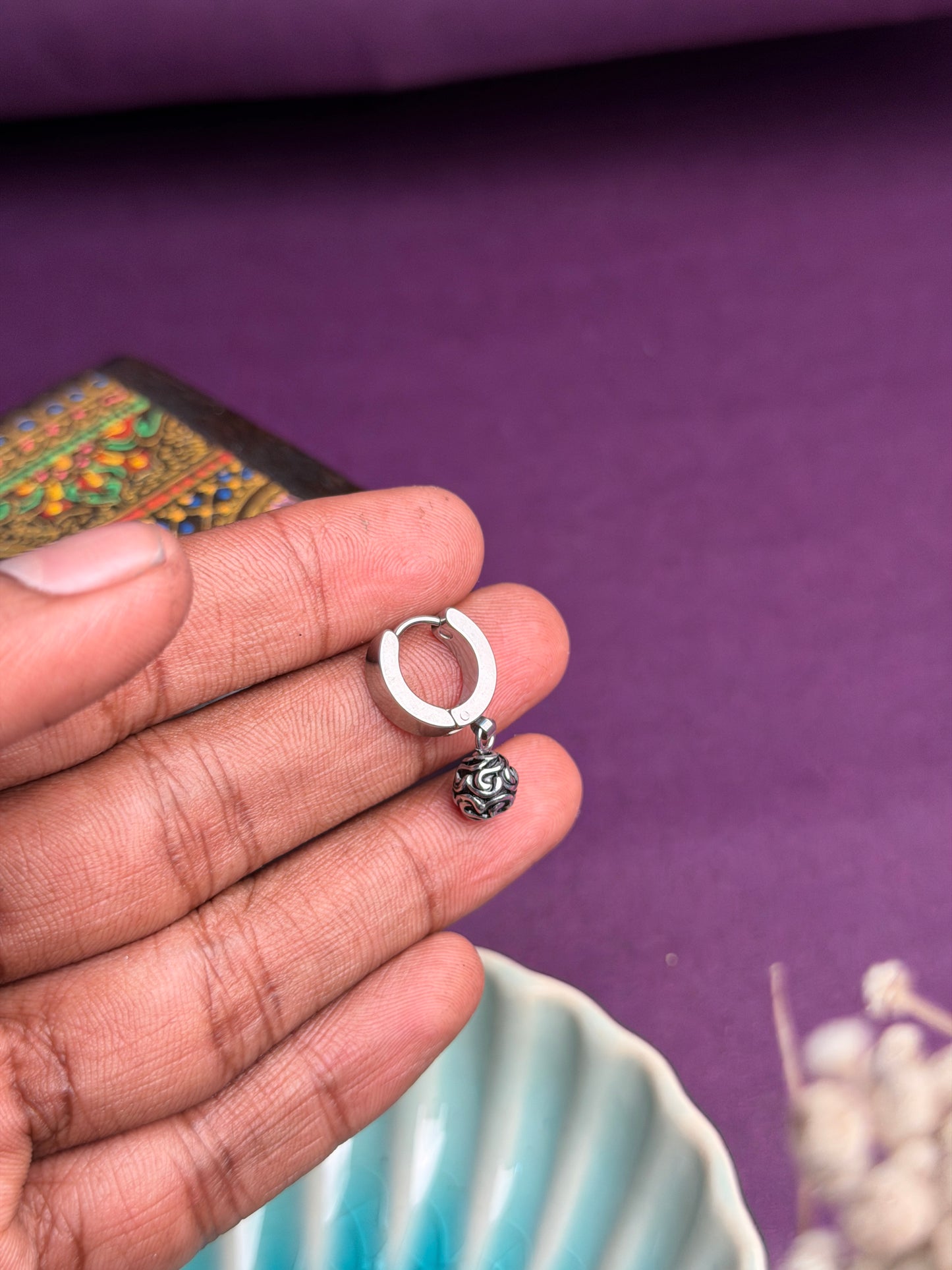 Scrollwork Charm Huggie Earring