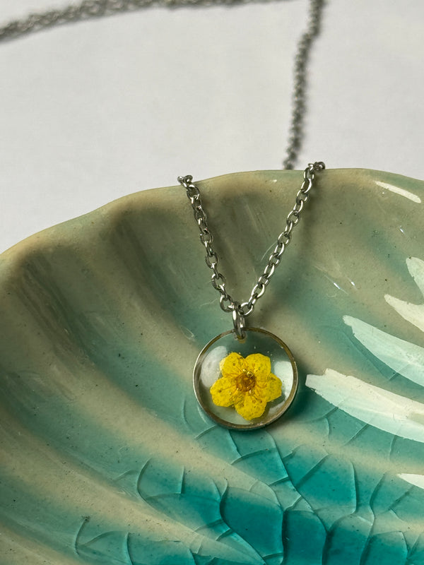 Plum flower yellow minimal silver stainless steel necklace
