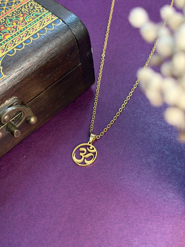 Aum 18 k gold plated stainless steel necklace