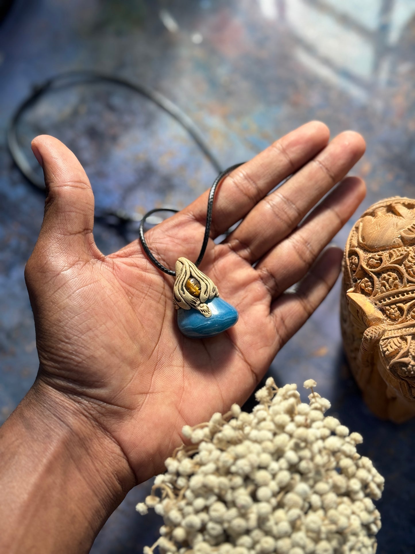 Blue agate clay necklace