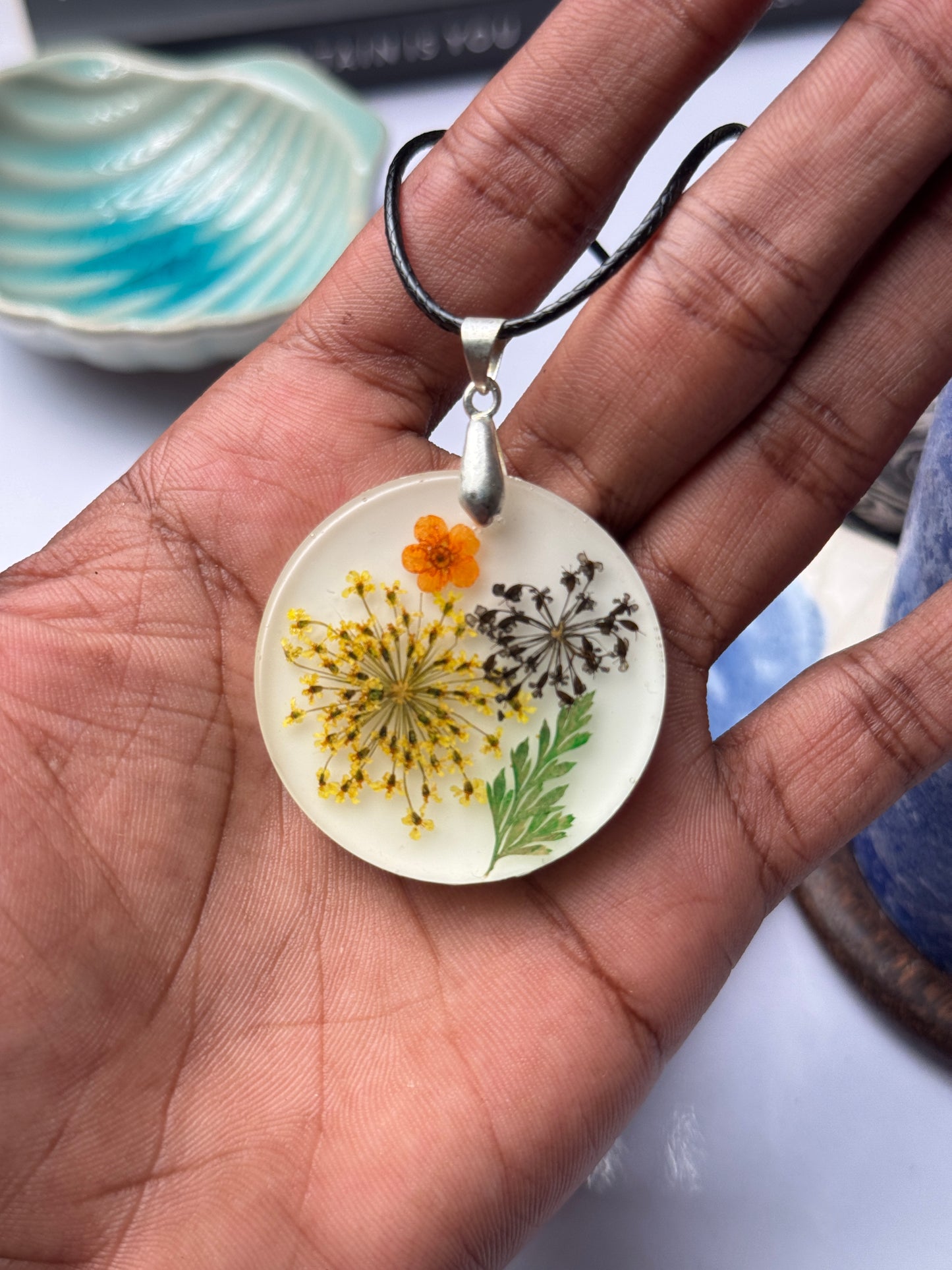 Glow in the dark flower  necklace with orange plum blossom flower