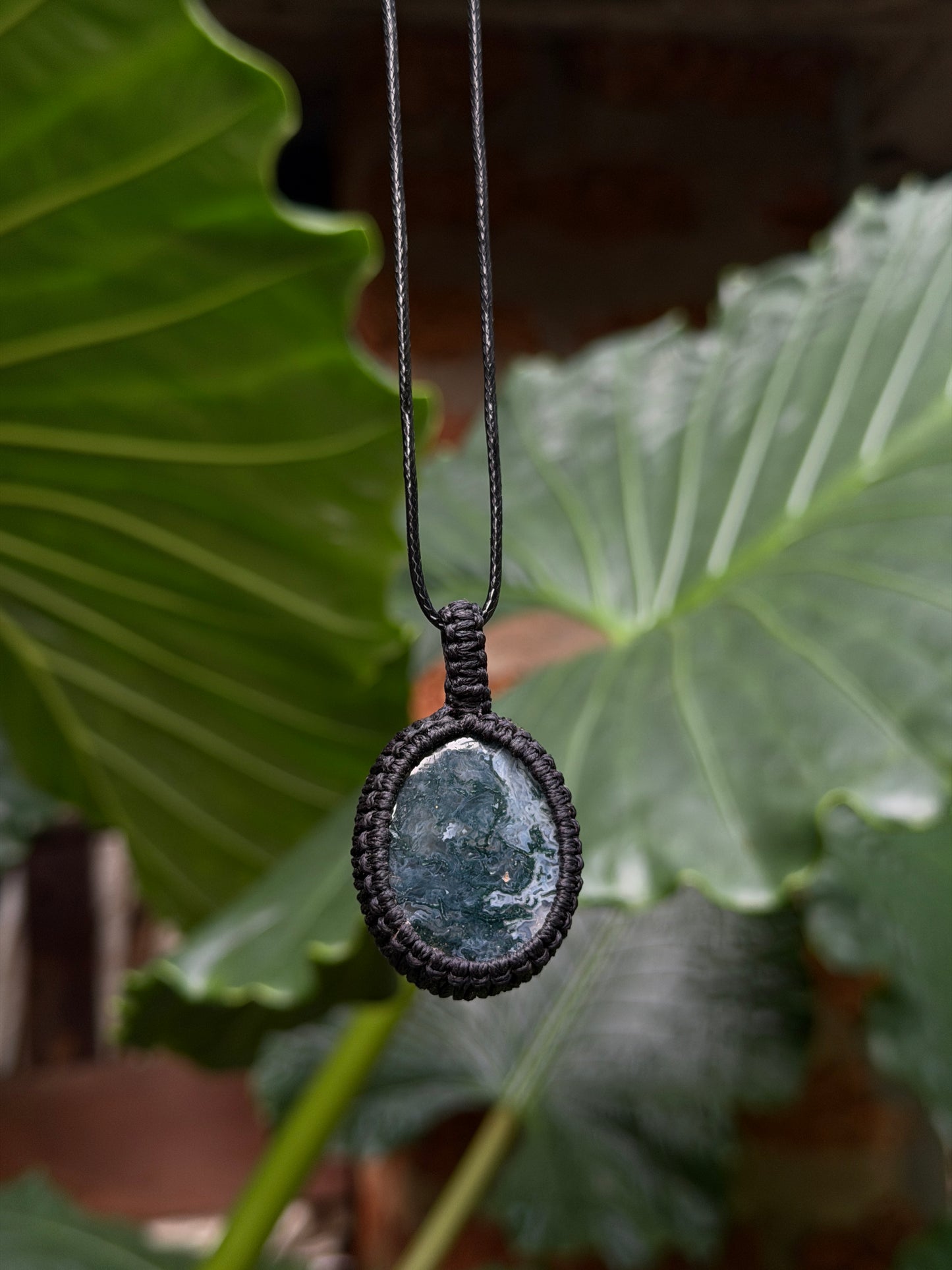 Moss agate macrame stone necklace