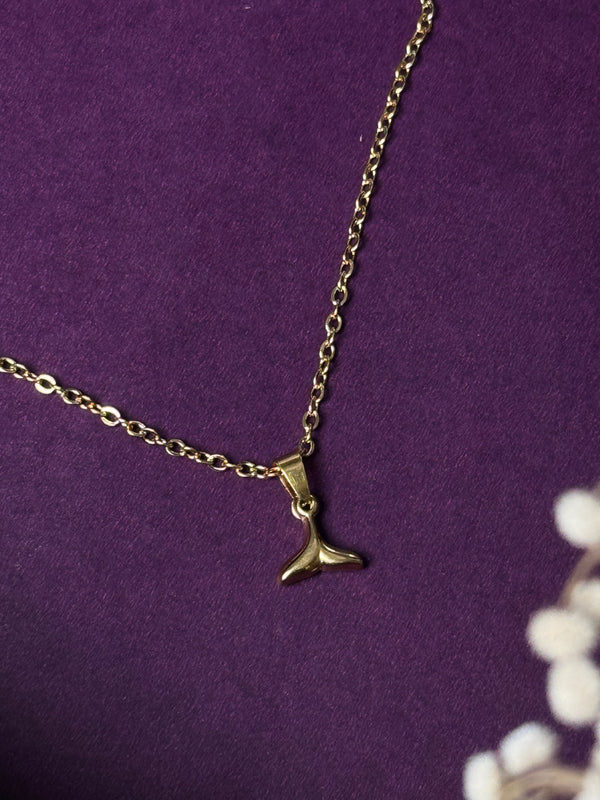 Fish tail 18k gold plated minimal stainless steel necklace