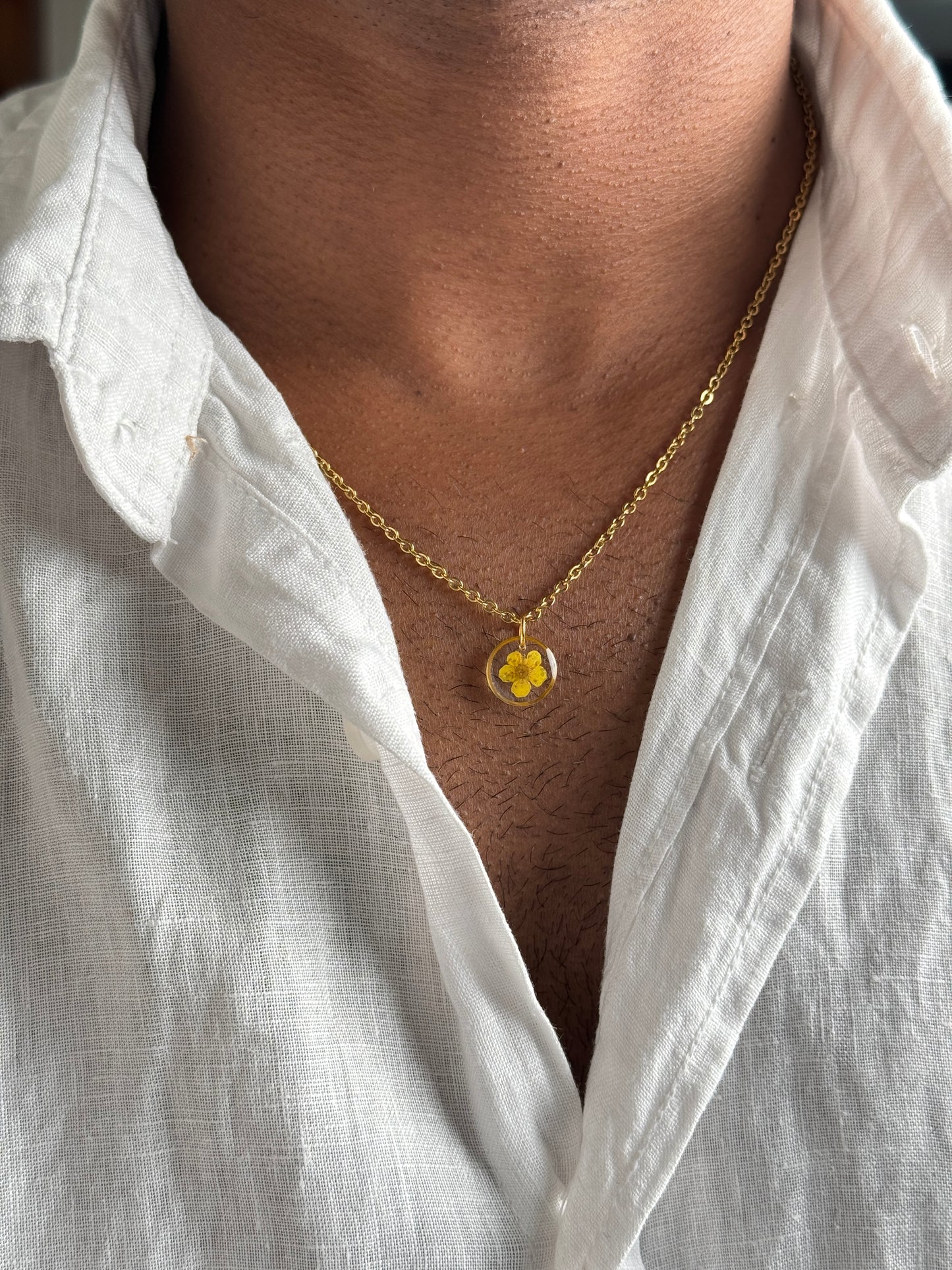 Yellow Plum flower yellow minimal 18k gold plated stainless steel necklace
