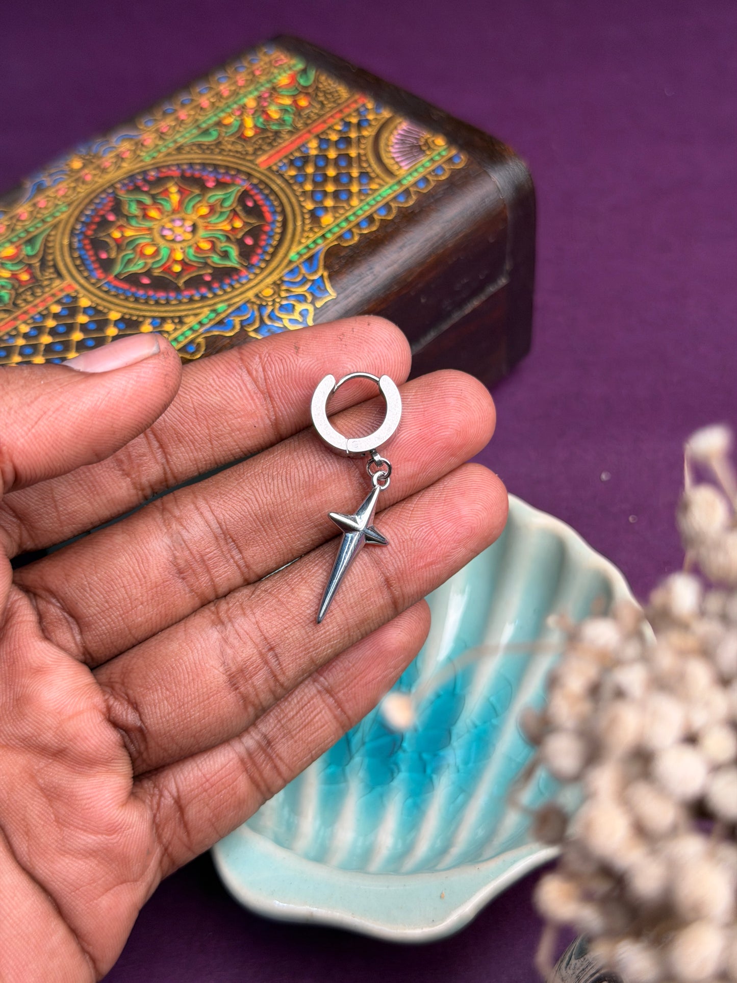 Dagger Cross Drop Huggie Earring