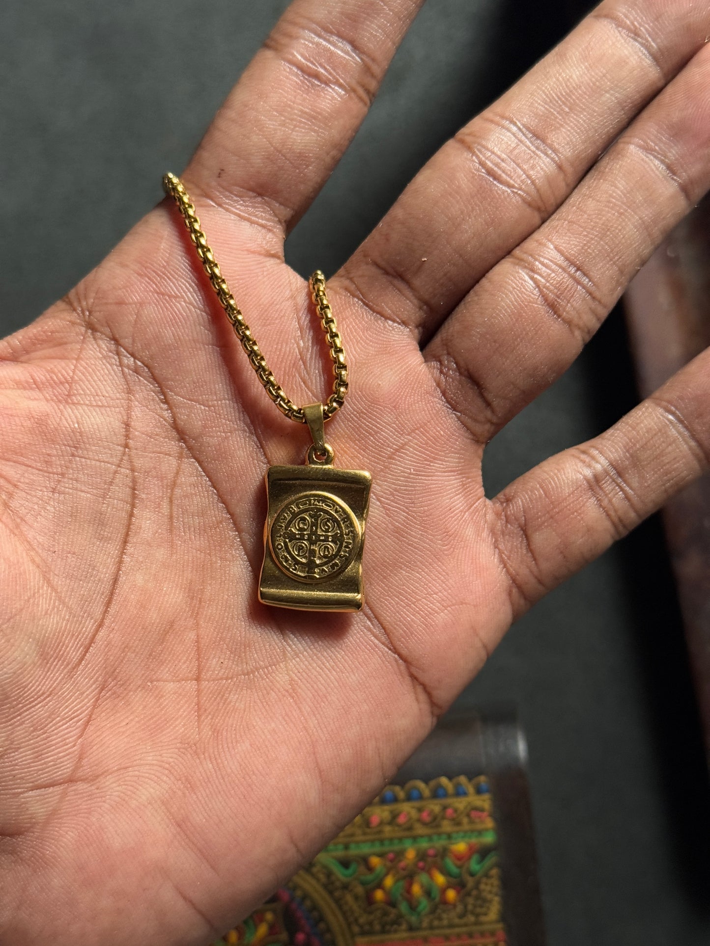 Square double  sided cross Stainless steel golden necklace (18k gold-plated )