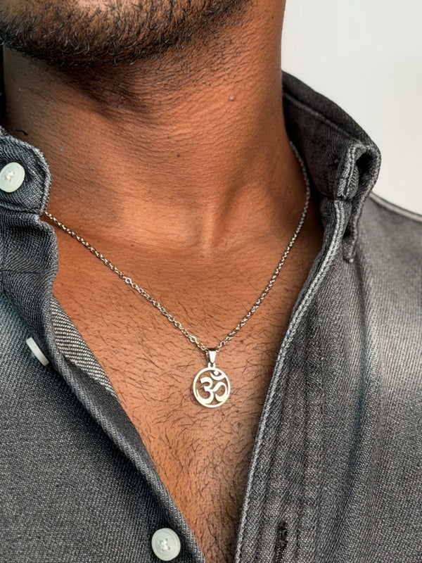 Aum stainless steel pendant silver necklace