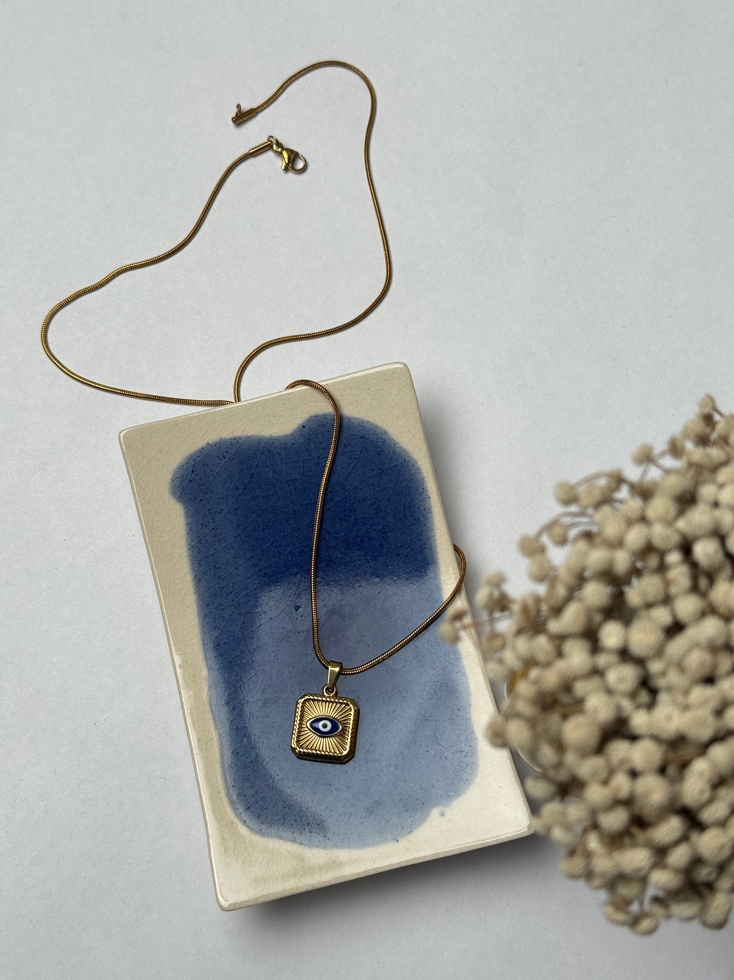 Square evil eye 18k gold plated necklace