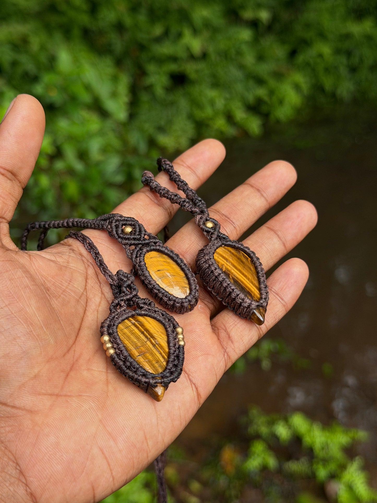 Tiger eye  macrame stone necklace