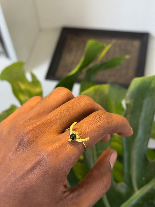 Moon brass onyx stone adjustable ring