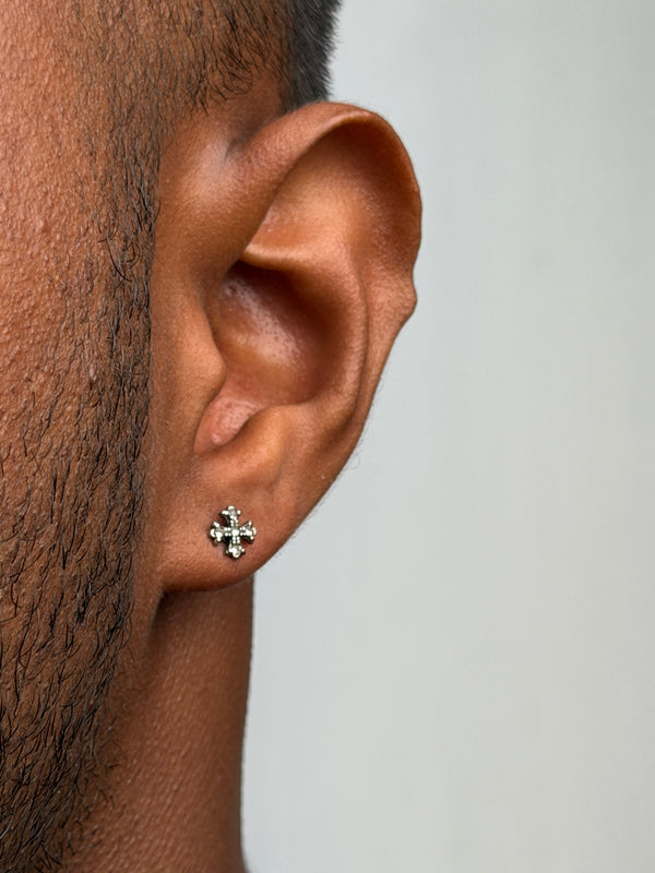 White stone cross square stud