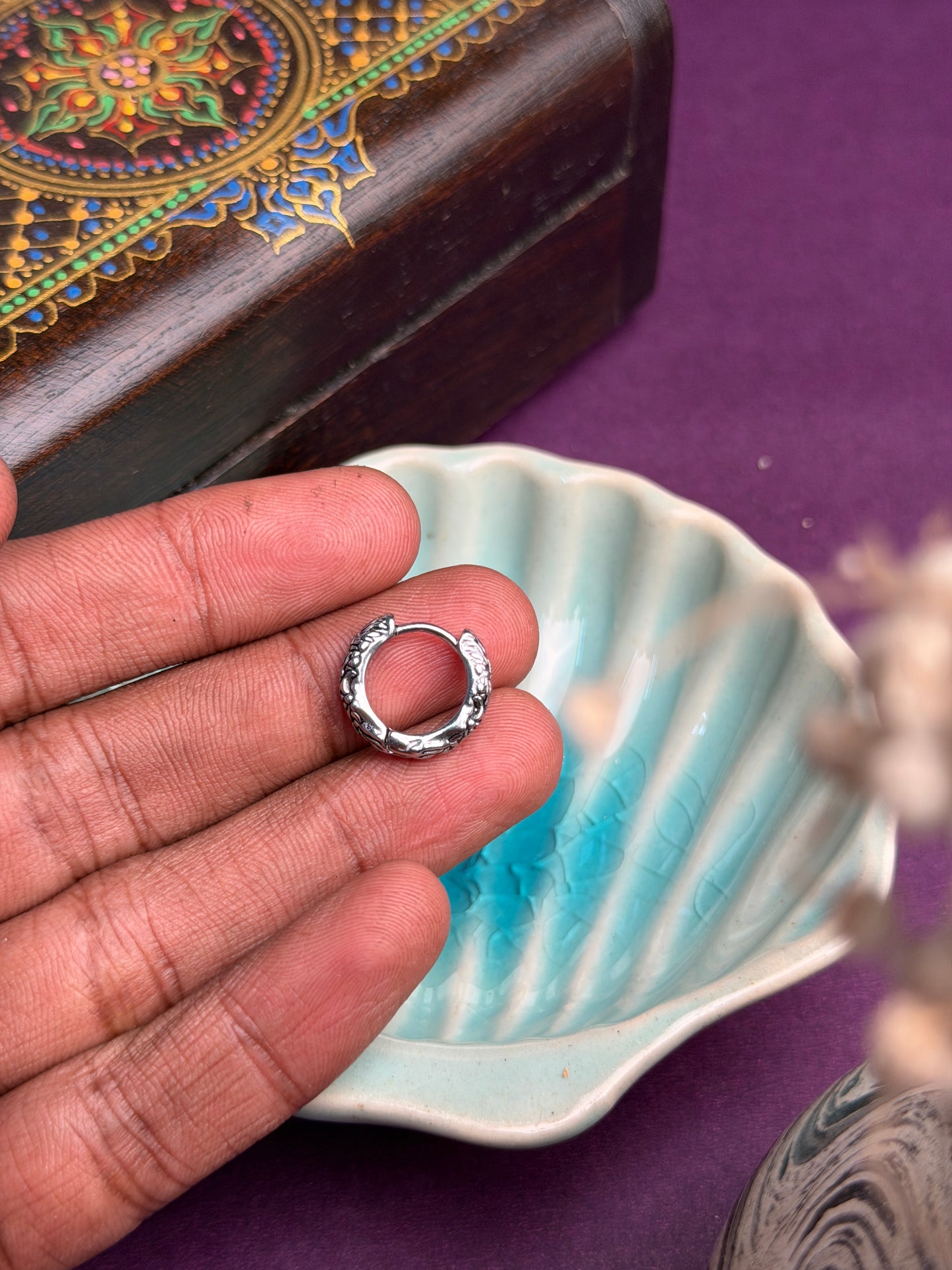 Engraved Scrollwork Hoop Earring