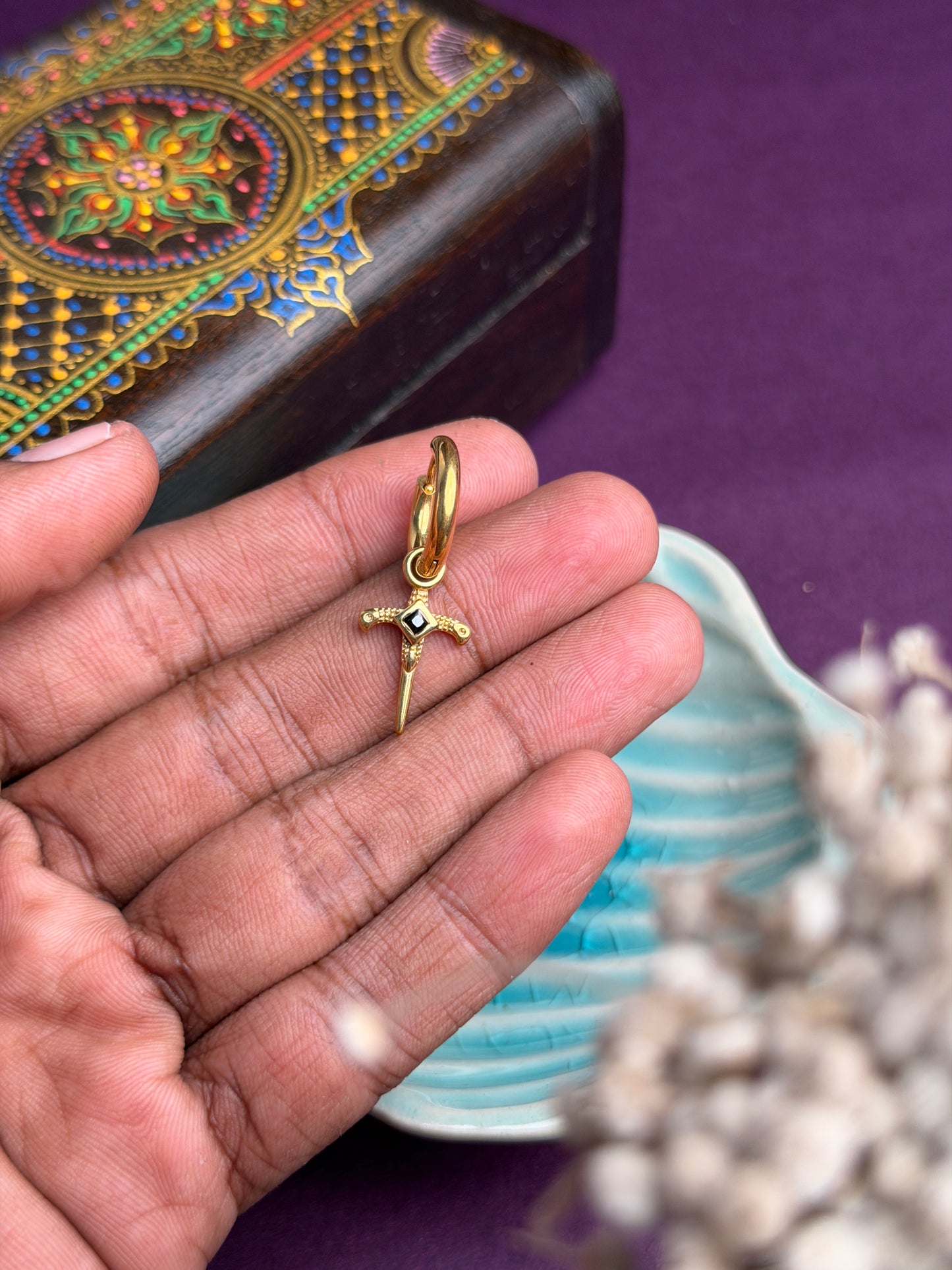 Sacred Gold Dangle with stone
