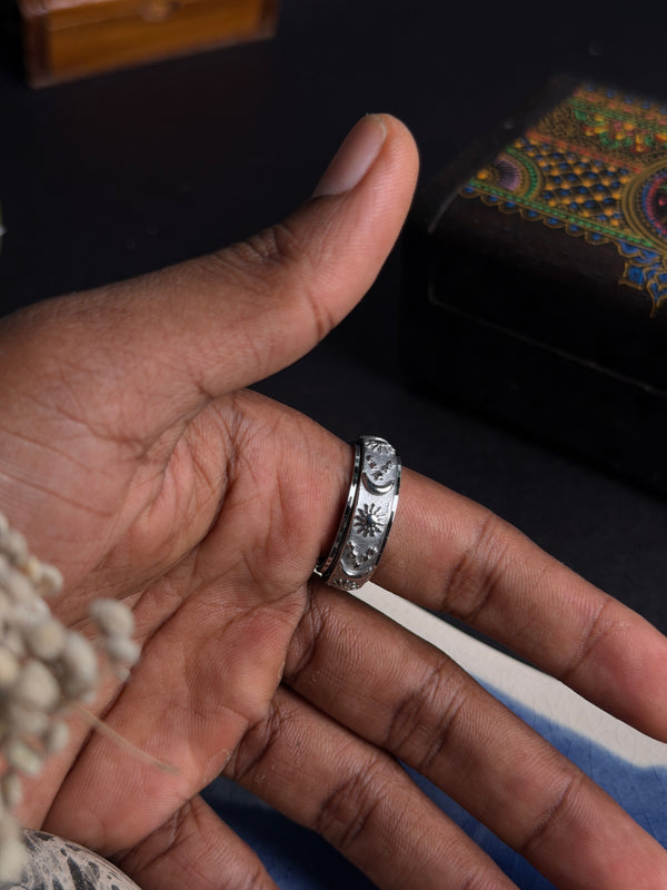Sun and moon rotating Silver ring