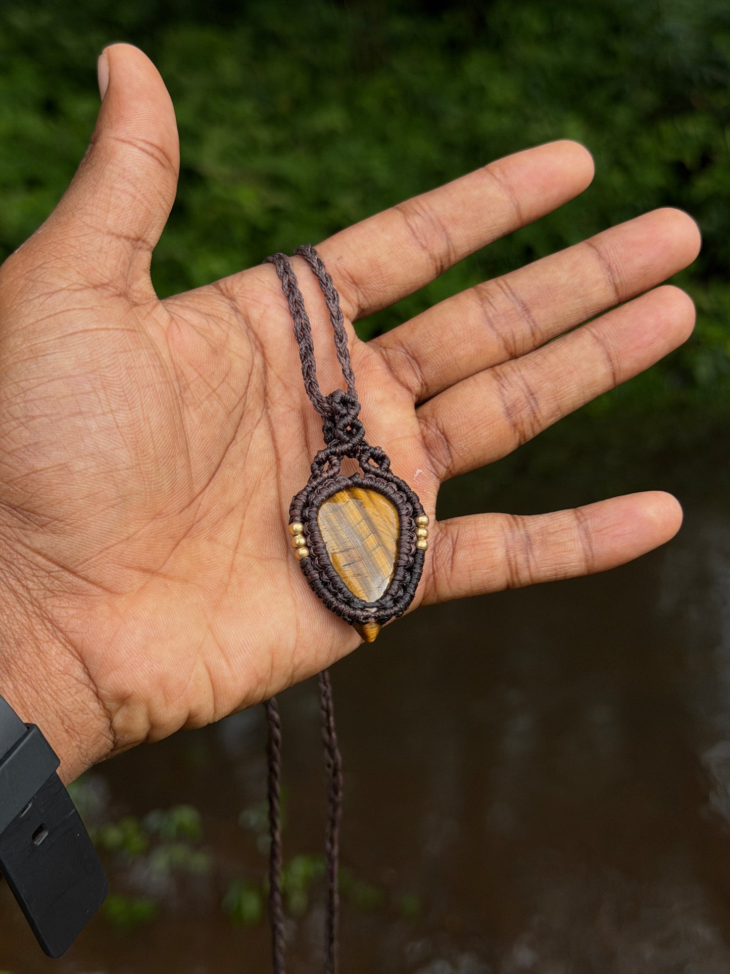 Tiger eye  macrame stone necklace